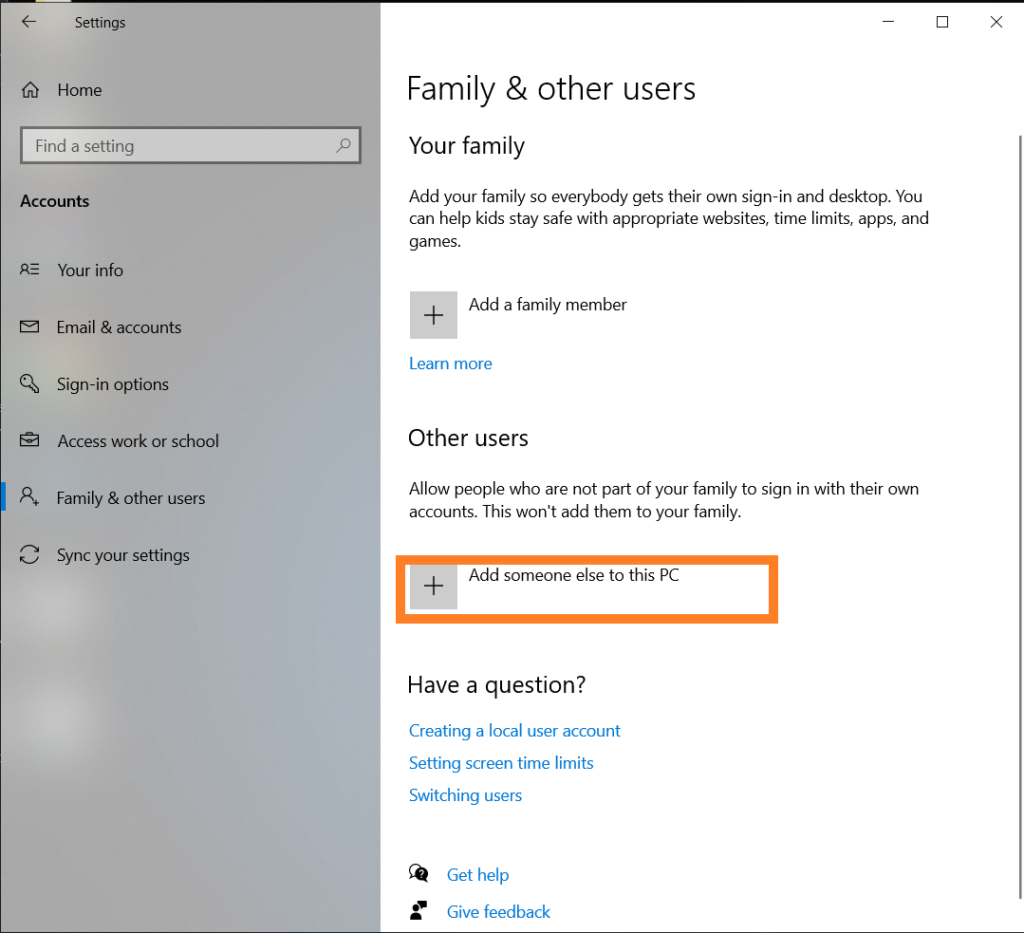 Create user account on windows